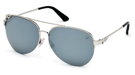 Swarovski SK-0025 Sunglasses, 16c - Shiny Palladium / Smoke Mirror