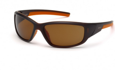 Timberland TB9049 Sunglasses, 49H - Matte Crystal Brown, Orange Stripe On Temples / Brown Lenses