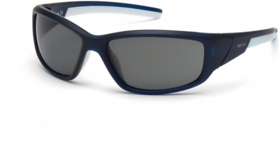 Timberland TB9049 Sunglasses, 91D - Matte Crystal Blue, White Stripe On Temples / Smoke Lenses